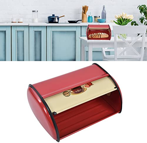 BEIJIALY Metal Bread Box for Kitchen, Bread Storage Container, Countertop Large Capacity Bread Bin Holder Container with Roll Top Lid, Farmhouse Bread Holder Bin (Red)