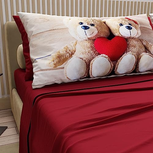 PETTI Artigiani Italiani - Lenzuola in Cotone con Federe in Stampa Digitale, Lenzuola Matrimoniali, Completo Letto Matrimoniale, Bordeaux, 100% Made in Italy