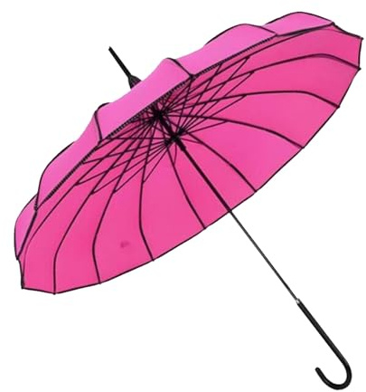 ThreeH Pagoda Umbrella Vintage Bridal Parasol Windproof 16 Ribs Leather Hooked Handle Rain Sun Umbrella