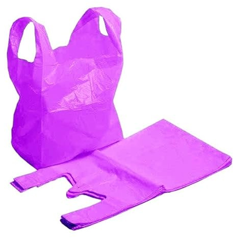 AMD Nexus Plastic Carrier Bags - Heavy Duty Vest Bags, Large (11 x 17 x 21) - Pack of 75 (Purple)