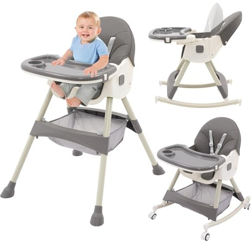Baby Highchair, Foldable Baby Chair with Removable Table and Wheels, Height Adjustable Feeding Chair, Multifunction Combination for Toddlers