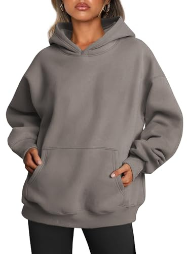 Famulily Womens Casual Long Sleeve Hoodie Crew Neck Fashion Sweatshirt Relaxed Fit Drop Shoulder Pullovers Top Coffee L