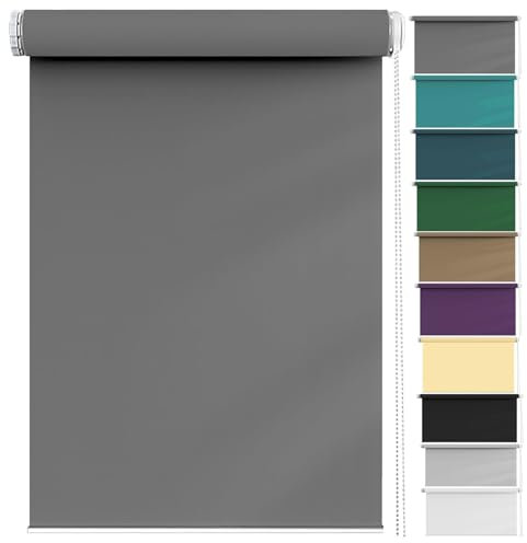 Thermorollo Ohne Bohren 45 x 210 cm Sichtschutz und Sonnenschutz, Fensterrollo Seitenzugrollo Inkl. Aller Montage-Teile für Türen und Fenster, Dunkelgrau