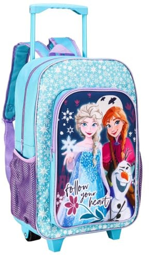 Frozen Premium Trolley Backpack for Kids with Wheels & Extendable Handle, Children Luggage Suitcase - Ideal for Short Breaks, Holidays, Sleepovers, and School Trips