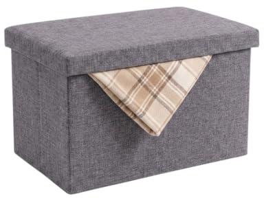 Oceano Pouf zusammenklappbarer Aufbewahrungsbehälter, Fußhocker, aus Leinen-Mischgewebe, Truhe, Ottomane, Spielzeughalter, Organizer für Wohnzimmer, Eingang, Schlafzimmer (Grau 48 x 30 x 30 x 30 cm)