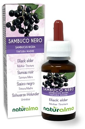 Black Elder (Sambucus nigra) Flowers (elderflower) and Fruits (Elderberry) Alcohol-Free Mother Tincture Naturalma - Liquid Extract Drops 60 ml - Food Supplement - Vegan