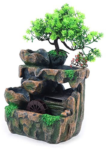 Zimmerbrunnen Stein Cascades & LED Beleuchtung Tisch Springbrunnen Gartenbrunnen Brunnen Zierbrunnen Wald-Quelle mit LED-Licht 230V Wasserfall Wasserspiel für Garten
