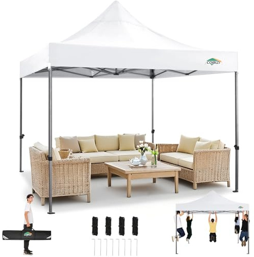 TOOLUCK Fällbar paviljong 3 x 3 m vattentät stabil vintersäker utan sidoväggar, robust popup-tält, lätt att montera, UV-skydd 50 + 3 höjdjusterbar, festtält med bärväska, vit