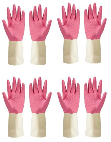 LUNCHS 4 Paare Putzhandschuhe Klare Dunstabzugshaube, Auto Gummihandschuhe Design Mit Gewellten Manschetten Haushaltshandschuhe Wichtige Haushaltsgegenstände(Pink,M)