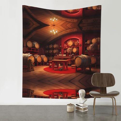 BROLEO Tapisserie murale à suspendre Décoration d'intérieur Motif cave à vin rouge 152,4 x 130 cm