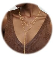 Dochais Collar Lariat de Oro para Mujer, Cadena Larga con Colgante en Y Chapado en Oro 14K, Collar de Perlas CZ Moderno y Multicapa, Regalo de Joyería Fina (Style C)