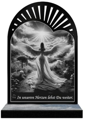 ETERNEL - Personalisierte Grabplatte Sonnenstrahlen - Engel Frau Foto und personalisierbarer Text, lasergravierte Grabplatte für Hommage, Grabstein, Friedhof, Beerdigungen, Trauer