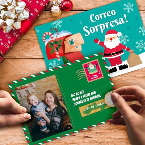 Transparent Gift Tarjetas Personalizadas con Fotos y Textos para Rascar Correo Sorpresa de Navidad. Tarjeta Personalizada Rasca y Gana para Regalar. Regalos Navideños para Familia, Amigos y Pareja