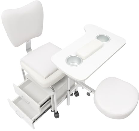 ROMYIX Mobile Pediküre Stuhl,Massage Stuhl Nagelstation Kosmetikstuhl Hocker mit 2-stufiger Aufbewahrungsschrank,Salon Hocker Höhenverstellbar (weiß)