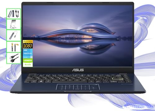 ASUS Computer portatile HP con tecnologia AI | Computer FHD da 14 pollici | 4 GB di RAM | SSD da 64 GB e scheda da 256 GB e SSD portatile da 128 GB | CPU Intel 4-Core | Webcam | USB-C | Wi-Fi |