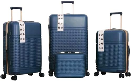 PROVITERA Set 4 Valigie Rigide in ABS con Beauty Case, Valigia con Manico Telescopico e Ruote Easy Roll, Trolley con Lucchetto e Serratura a Codice, Bagaglio a Mano Design Moderno (Blu Cobalto)