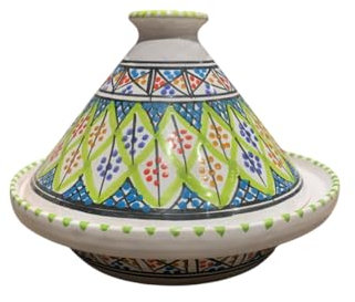Green Colorful Bakir Tagine Handmade Tunisian - Traditional Tagine for Fire or Oven Cooking - Handmade Ceramic 22cm - Perfect for Fish, Poultry, Meat, Vegetables