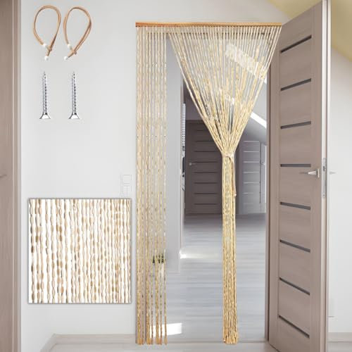 Generisch Perlenvorhang Balkontür Hölzern Natur Türvorhang 60cm 70cm 80cm 90cm 100cm 110cm 120cm Insektensicher Holzperlenvorhang(110x220cm)