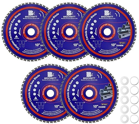 Disco de sierra circular para metal 254MM - BRSCHNITT 5 piezas TCT con punta de carburo de tungsteno para hierro, tubo de hierro, metales ferrosos 50T Agujero: 30/25,4/15,875MM