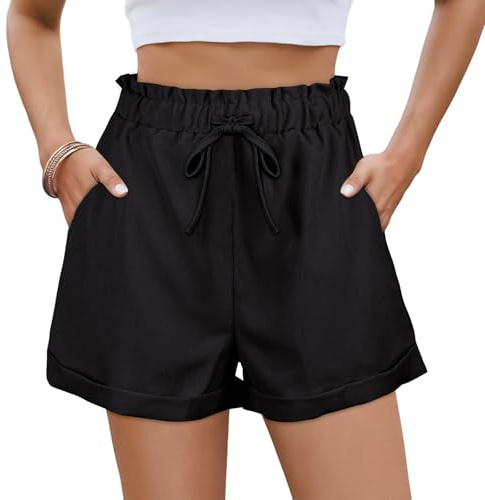 AYESY Pantalones Cortos Sueltos de Verano para Mujer Pantalón Corto Cintura Alta Femenino con Cordón Bolsillos CóModos Pantalones Cortos de Deporte para Mujer Verano Shorts para Ocio Viajes Playa
