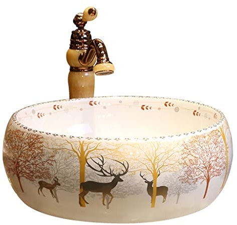 Vasque À Poser, Vasque De Salle De Bain, Vasque Ronde Nordique En Céramique, Style Art Forestier, Vasque À Poser, Ustensiles De Salle De Bain, Évier Avec Robinet, Meuble-Lavabo De Salle De Bain