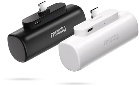 Miady Lot de 2 mini chargeurs portables de 5000 mAh avec connecteur de type C intégré, petite banque d'alimentation de sortie USB-C, batterie ultra compacte compatible avec iPhone 17/16/15 Galaxy S24