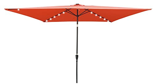 10 x 6.5ft Rectangular Patio Solar LED Lighting Outdoor Market Parasol with Crank and Button Tilt for Garden Sun Pool (Light Brick Red)