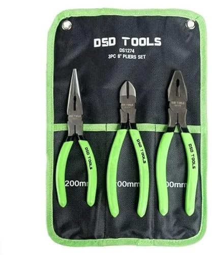 DSD TOOLS 3Pcs Pliers Set, 8 Combination Pliers and 8 Diagonal Cutting Plier and 8 Long Nose Plier DS1274