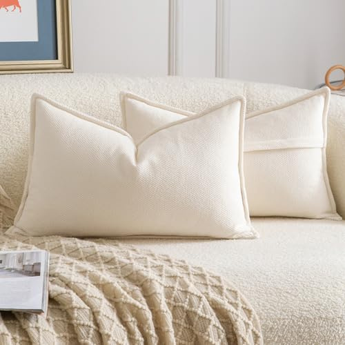 MADIZZ Set med 2 st Dekorsiktiga Chenille Kuddfodral Mjukna Boemiska Kuddöverdrag Modern Heminredning för Soffa Vardagsrum Sovrum Krämfärg 30x50 cm