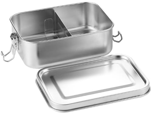BITUSIC Stainless Steel Bento Box Adult 1200ml Large Capacity 304 Square Lunch Box with Dividers Easy to Clean Snack Box Container Single Layer Bento Box for Outdoor Use