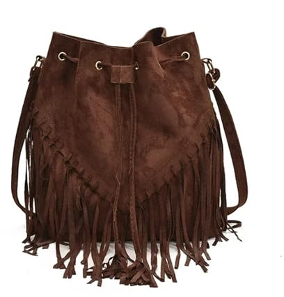 ZRHWSPD Bolsos Retro Con Flecos Bolso de hombro con borlas, bolso cruzado versátil gran capacidad(Coffee)