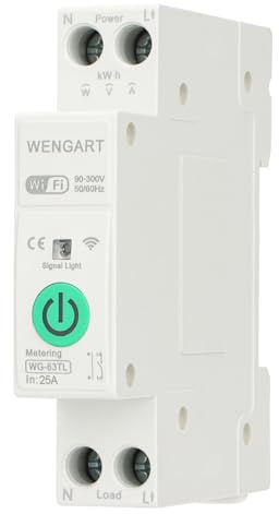 WENGART Wifi Switch WG63TL,AC90-300V with Energy Monitoring & Voice Control, Works with Alexa/Google Home,Remote Control via Smart Life App for Water Heater,AC,Pool Pump DIN Rail (25A)