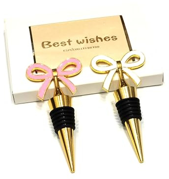Climple Bow Weinverschlüsse für Weinflaschen, 2er-Pack – Gold Fliegenverschluss-Flaschenset – Rosa, weiße festliche Schleife für Weinverschlüsse, Feiertage, Festivals, Bankette, Hochzeitsdekoration