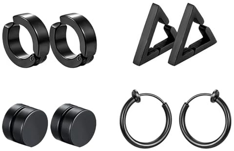 4 paires de Boucles d'oreilles Magnétiques pour Femme Homme, Boucles d'oreilles Clips En Acier Inoxydable Sans Piercing, Imitant Les Boucle d'oreille Anneaux et Créoles Sans Perçage (noir)