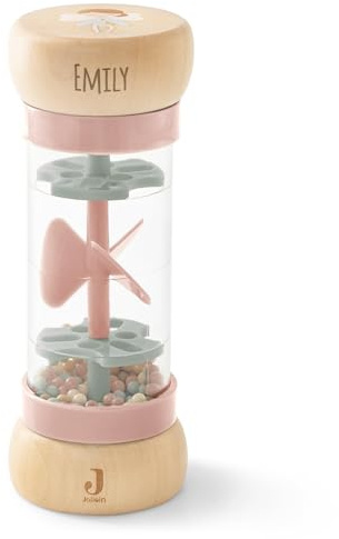 GRAVURZEILE Gravierter Jollein Regenmacher - On The Go - Personalisiert mit Name - Baby Rassel aus Holz - Regenrassel mit Röhre und bunten Kugeln - Geschenk für Jungen & Mädchen - Farbe: Rosa