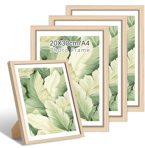 FajerminArt 4 Pack Bilderrahmen a4 Beige, 20x30cm Holz Fotorahmen,MDF Holz Rahmen, Posterrahmen mit Acrylglas, Bilderrahmen für Fotos, Zertifikate und Poster, für Wandmontage oder Tischgerät