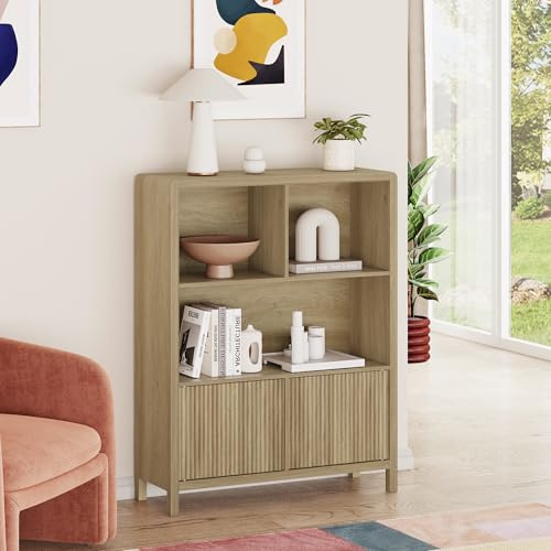 [en.casa] Aparador Alto Lukkodso con Compartimentos Mueble Auxiliar con 2 Puertas Variables Rectangular Armario Multiusos 103 x 80 x 28 cm - Efecto Roble Rústico