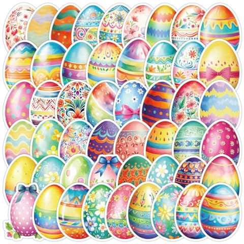 CATZUM 50 Pcs Ostern Aufkleber DIY Basteln Osterdeko Selbstklebend Osterhasen Ostereier Sticker für Kinder (Ostereier)