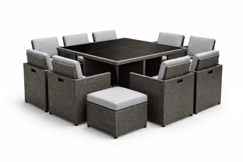 AMANSTYLE LTD 12 Pack Rattan Garden Chair Cushions 43 x 47 x 5cm – High Density Foam Seat Pads – Water Resistant Outdoor Patio Dining Chair Cushion Replacement with Removable Covers (Grey)