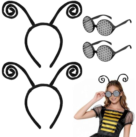 dinghaole 2 Set Schwarze Ameisenantenne Haarband+Sonnenbrillen Set, Black Antenna Headband, Antennen-Stirnband, Schmetterlings-Haarband, Insektenaugen Haarreifen Kostüm Zubehör für Halloween Festival