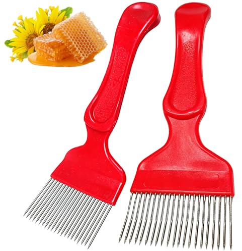 2 stycken avslöjande gafflar i rostfritt stål, 21 pinnar honungsgaffel med 304 barr av rostfritt stål, biverktyg för honungssskörd och uppsamling, rostfria biodlingstillbehör med ergonomiskt handtag