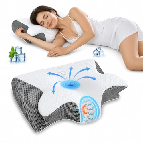 Tarleys - Almohada Cervical Nuca - Almohada Cervicales y Cuello - Almohada Viscoelastica Antironquido Ergonómica con Espuma de Memoria para Dormir de Lado - Alivia Dolor de Cuello y Espalda.