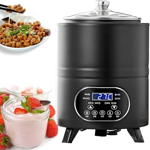 Yogurtiera Elettrica 8/12L Controllo Costante Temperatura,Fermentazione Riscaldamento Uniforme a 360°,Timer Regolabile e Contenitore Interno Acciaio Inox per Vino Riso Dolce e Aceto Frutta(Black,12L)