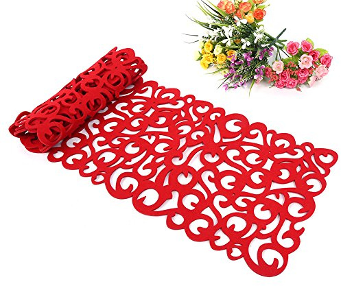 Runner da tavola in feltro, motivo traforato a fiori, tovaglia, tovaglietta, sottobicchiere, accessorio per decorare la sala da pranzo, lavabile, 100 x 30 cm Rot