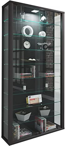 VCM Wandvitrine 59x18x114 cm 2 Türen 9 Fächer Glas Wandmontage | Präsentation von Sammlerstücken und Dekoartikeln - Wohnzimmer oder Büro - Sammler und Liebhaber offener Regale