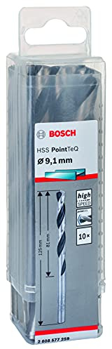 Bosch Accessories 2608577259 HSS PointTeQ (9,1 x 81 x 125 mm) - Set da 10 Pezzi di Punte Elicoidali per Trapano per Metallo, Acciaio, Fusione o Plastica, Grigio (Argento), Ø 9.1 mm
