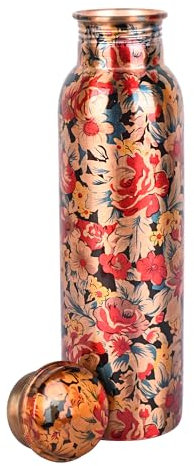 Zap Impex Travellers reines Kupfer Wasserflasche Graphic Design für ayurvedische Vorteile Wasserflasche Joint Free, 900 ml