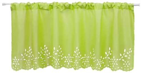Joyswahl Küchen Scheibengardine Voile Bistrogardine mit Lasercut-Muster »Carmen« Stangendurchzug Gardine Stores HxB 45x90cm Grün 1er Pack