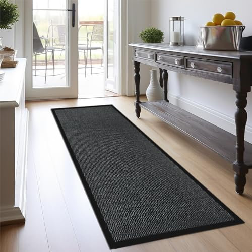 Homatz Hallway Runner Rug Grey 60x120 cm Heavy Duty Entrance Mat Non-Slip Rubber Back Large Runner Dirt Trapper Carpet, Water Absorbent, Washable Rug for Hallway Kitchen Living Room