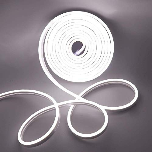 XUNATA Neon LED Streifen, 5M 12V 2835 600Leds LED Strip Wasserdicht Diffusion Flexibel LED Lichtband Schlauch+5A Netzteil (Weiß)